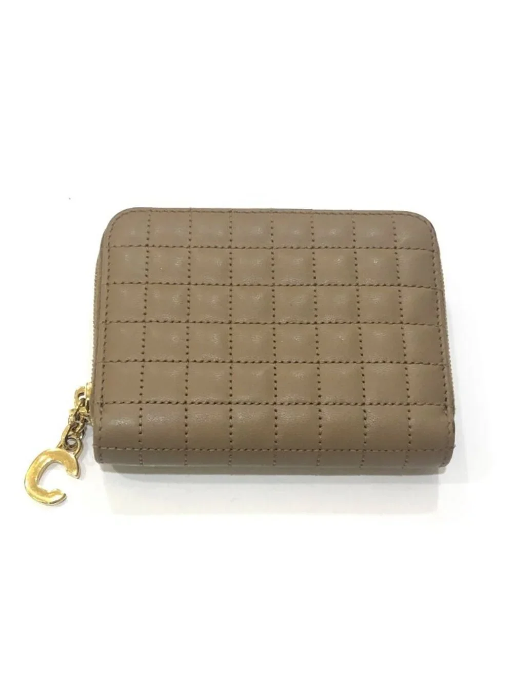 Celine Coin Case C Charm Compact Zip Wallet Leather Khaki Brown